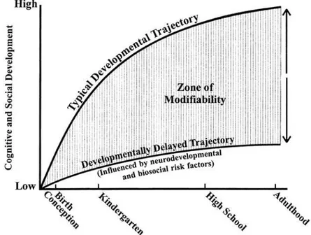 Figura 1 – Trajectória hipotética da diferença entre o desenvolvimento normal e  o desenvolvimento atípico