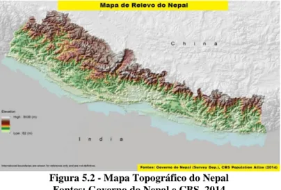 Figura 5.2 - Mapa Topográfico do Nepal   Fontes: Governo do Nepal e CBS, 2014 