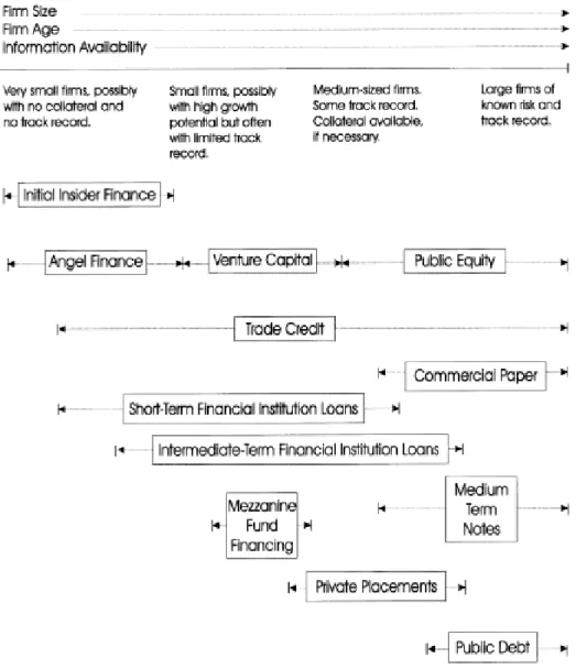 Figure 1: Firm continuum and sources of finance, retrieved from Berger &amp; Udell  (1998), page 623