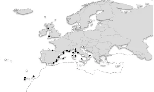 Fig. 1. Geographic distribution of European marine reserves as of 2011 (n¼74). Most reserves (n¼50, 68%) occur within the Mediterranean Sea, which range in size from 0.02 km 2 to 61.5 km 2 , covering a mean area of 4.9 km 2 and a median of 1.7 km 2 
