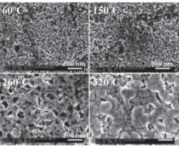 Figure 1.3-SEM images obtained with silver ink deposited on glass and sintered at different  temperatures 1