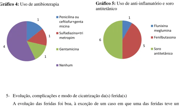 Gráfico 4: Uso de antibioterapia  Gráfico 5: Uso de anti-inflamatório e soro  antitetânico