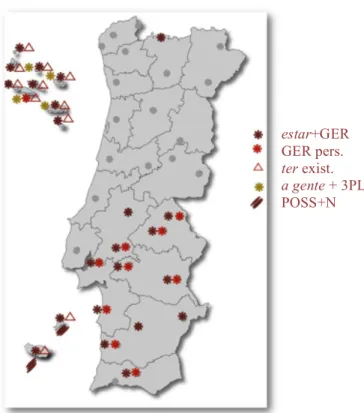 Figura 5 - Limites geográficos das variantes sintáticas (Carrilho &amp; Pereira 2012) 