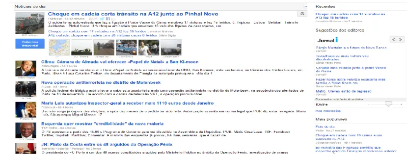 Figura 1: Homepage do site Google Notícias em Portugal no dia 02-12-15 
