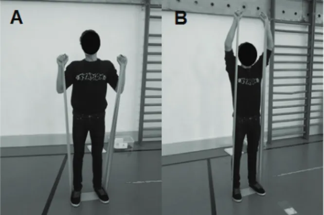 Figura 2. Exercício 1 - Prensa de ombros  A - posição inicial  B - posição final.