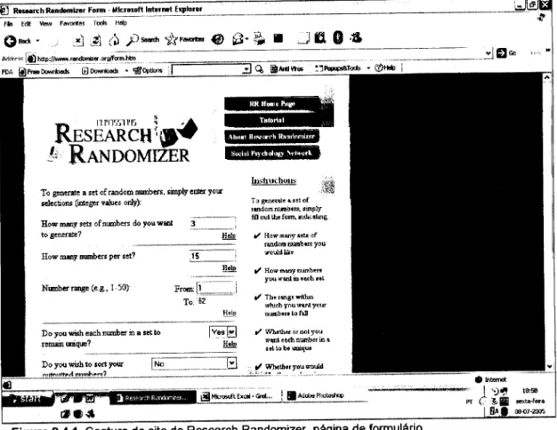 Figura 2.4.1. Captura do site do Research Randomizer, página de formulário  ( http://www.randomizer.org/form.htm , consultado em 8-07-2005)