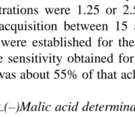 Fig. 6. Absorbance values obtained for 0.10 g l − 1 l(−)malic acid standard during the stop period using different concentrations of enzyme (mg l − 1 ): (a) 10, (b) 5.0, (c) 2.5, (d) 1.25 and (e) 0.62.
