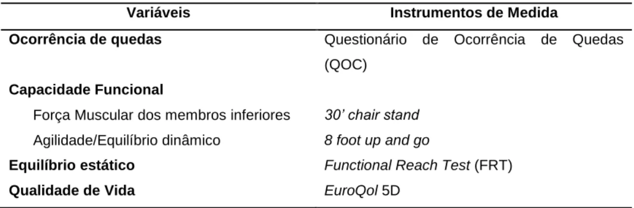 Tabela 2: Variáveis e Instrumentos de Medida 