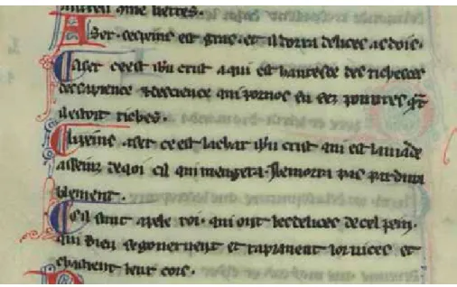 Fig. 2 – Évora, Bible en français, fol. 43 a : Genèse, XLIX, v. 20 &amp; glose subdivisée