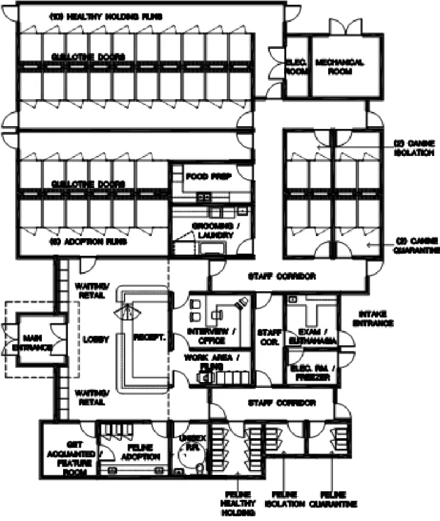 Figure 2 - Small shelter floor plan 1 design (from HSUS, 2010). 