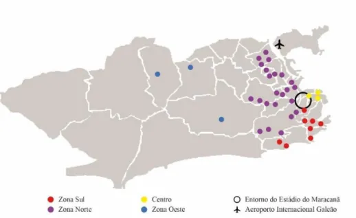 Figura 9: Localização aproximada de todas as UPPs instaladas na  cidade do Rio de Janeiro, Fonte: O autor 