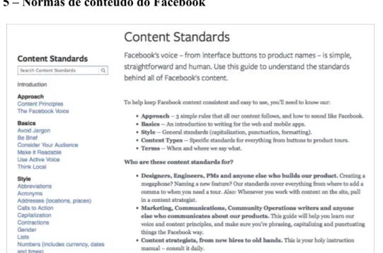 Fig. 5 - Parte de documento de normas de conteúdo do FB, dirigidas a todos os que tratam da elaboração e comunicação de produtos do FB [Dougherty-Wold, 2014: 19]