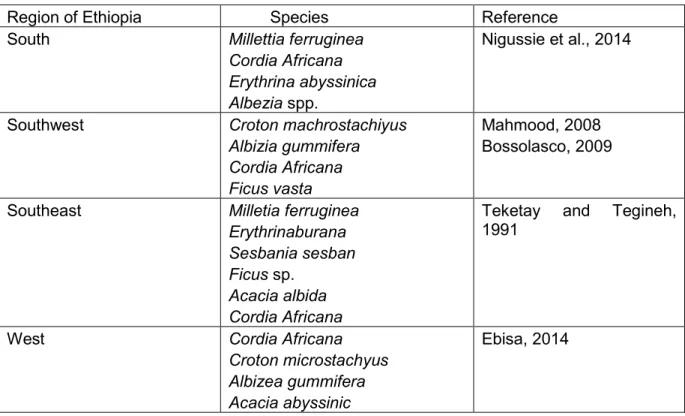 Table  1.  Common  tree  species  used  as  shading  trees  for  garden  coffee  production  in  Ethiopia   