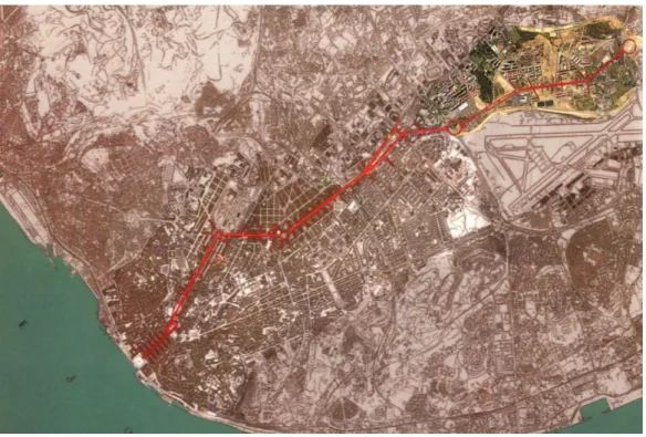Figura 3 - Eixo Histórico da cidade de Lisboa e o seu prolongamento até à Alta de Lisboa  (Fonte: SGAL, 2005, p