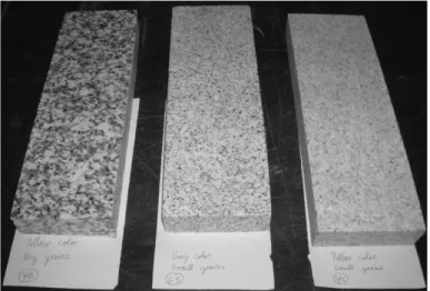 Fig. 1.  Picture of the three granitic rock types considered in this work. 