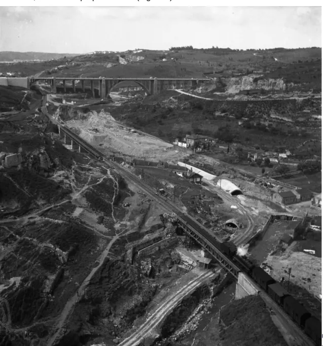 Figura 5: Linha férrea e segunda fase de construção do caneiro de Alcântara, meados do século XX