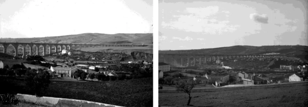 Figura 6: Aqueduto das Águas Livres e lugar dos Bairros da Liberdade e Serafina em 1930 e 1938