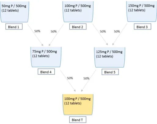 Figure 4.3 Plan for producing blends with different concentrations of paracetamol used to produce tablets for further  analysis