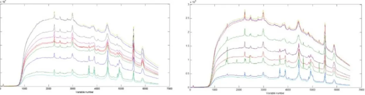 Figure 5.1 Spectrums of two empty plastic bottles in ten random sites. Each plot corresponds to one bottle