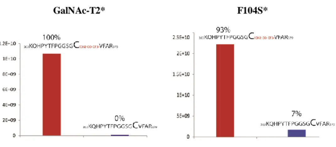 Figure 2.2.10 - Relative quantification based on the extracted ion chromatogram between  peptides with and without the  19 F label at the position Cys 375 