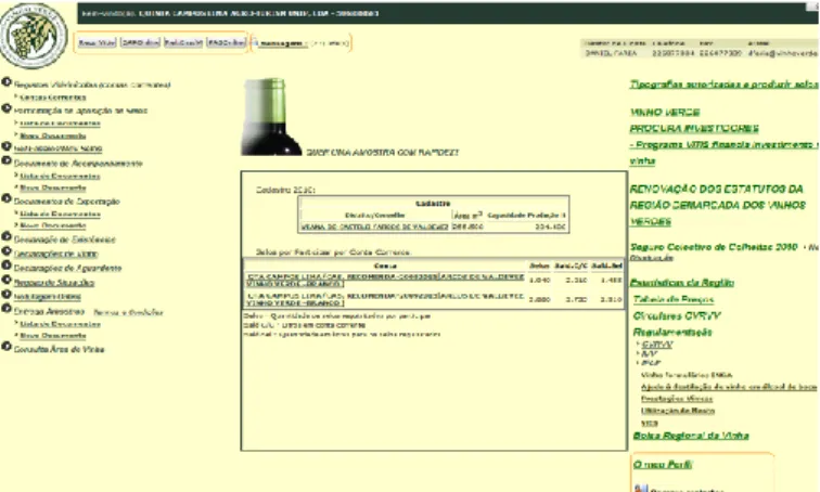Figure 2 – Main screen of the CVRVV extranet    