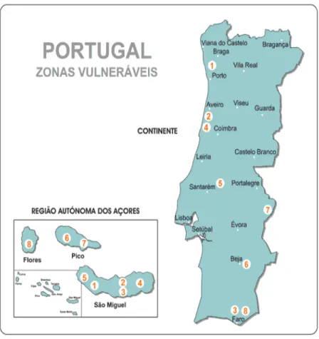 Figura 3: Zonas Vulneráveis à contaminação por nitratos de origem agrícola.  