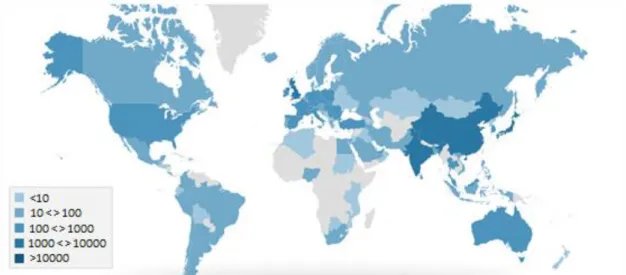 Figura 5 – Distribuição mundial de certificações ISO 27001 em 2014  (ISO, 2014)