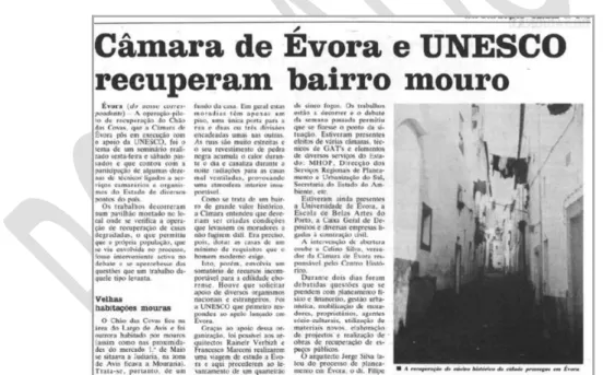 Figura 1: El Ayuntamiento de Évora y la UNESCO recuperan barrio moro  (O Diário, el 21 de julio, 1982, p