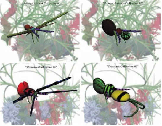 Figure 9. Christa Sommerer and Laurent Mignonneau Life Spacies (1997) screenshots  (Stocker, Sommerer, &amp; Mignonneau, 2009)