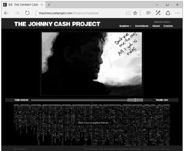 Figure 12. Chris Milk The Johnny Cash Project (2010a). Screenshot of highest rated  drawing for frame 1247 in 2017/04/16 from 