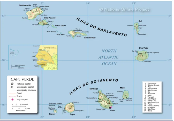 Figura 1 – Mapa de Cabo Verde (Fonte: Adaptado de www.caboverde.com  )  