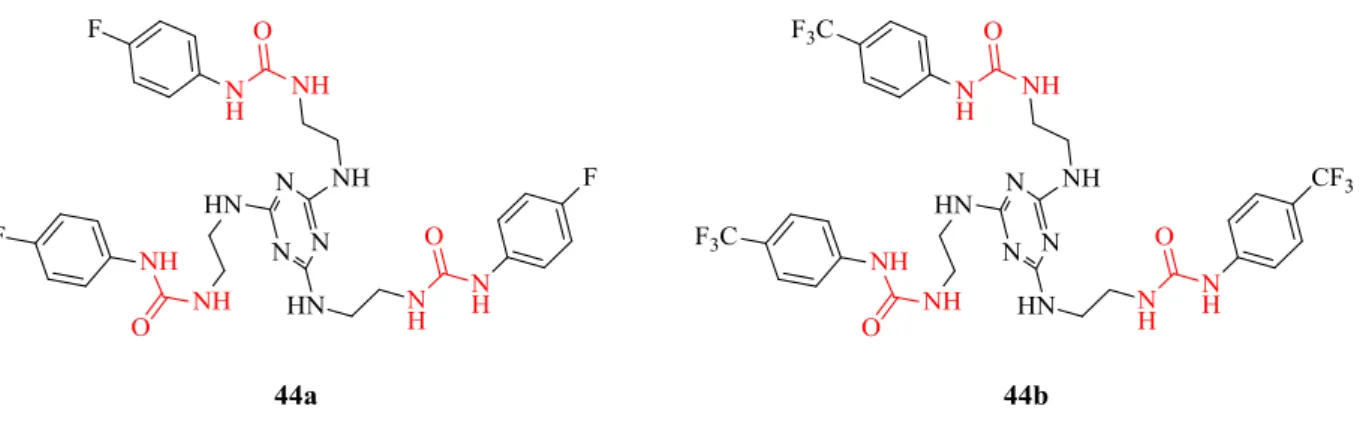 Figura 2.7 Recetores baseados em 1,3,5-triazina que tiveram a sua síntese tentada mas sem sucesso