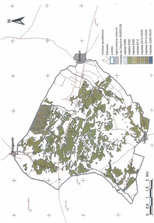 Figura  2  -  Localização de habitats com interesse para conservação  à  escala 1/75  000 