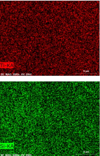 Figure 7. Mapping of titanium and silicon in the photocatalytic membranes prepared. 