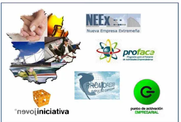 Figura 2: Selección de logos representativos del fomento del emprendimiento en la  Comunidad Autónoma de Extremadura 