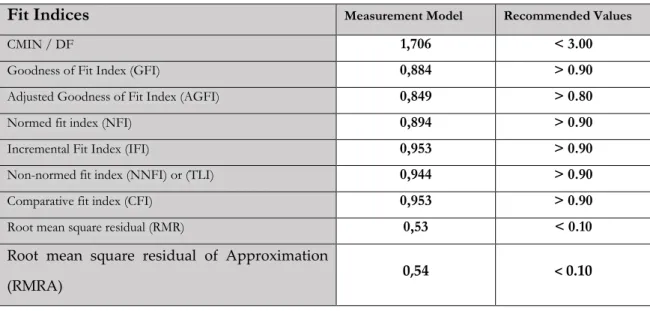 Table 3: Fit indices for measurement model 
