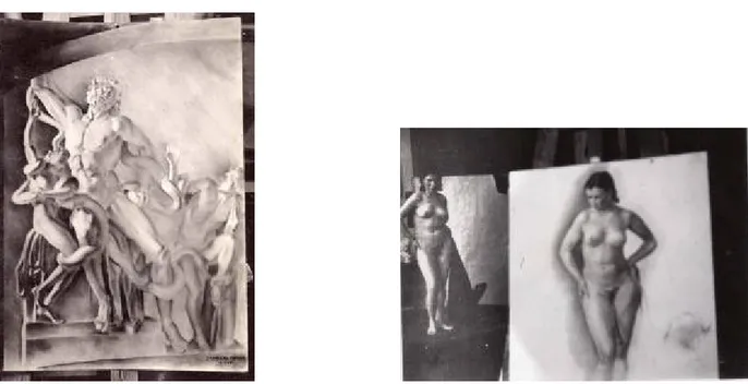 Fig. 3 Jorge Ferreira Chaves; trabalhos de desenho; ano lectivo de 1938/1939: A) Desenho de figura do antigo (3ª cadeira, II  parte), Estátua