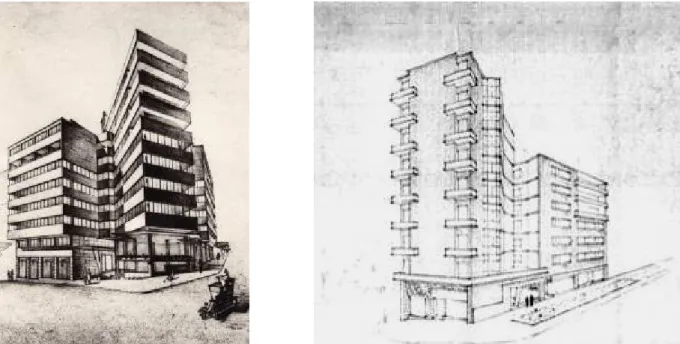 Fig. 16 Projectos de JFC para a R. Braancamp em Lisboa. Ambos indeferidos pela CML. A) 1ª versão