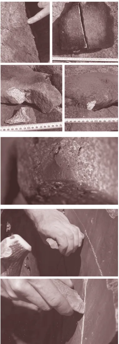 fig. 7 Macro fotografia (H. Plisson) da extremidade  de um dos 4 picos de quartzito descobertos na  ocupação Gravettense de Olga Grande 4.