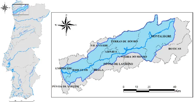 Figura 9 – Mapa da bacia do rio Cávado. Fonte cartográfica: Atlas Digital do Ambiente