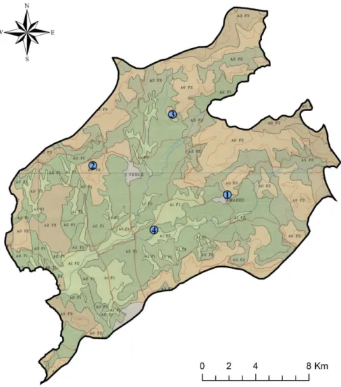 Tabela I – Simbologia cartográfica da Fig. 12. Fonte: Carta da aptidão da Terra de Entre Douro e Minho  Aptidão para agricultura (A)  Aptidão para floresta de exploração e/ou 