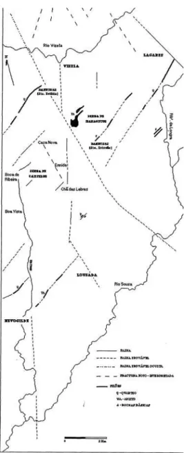 Fig. 9 — Mapa de falhas certas e prováveis representadas nas folhas  9B e 9D da Carta Geológica de Portugal