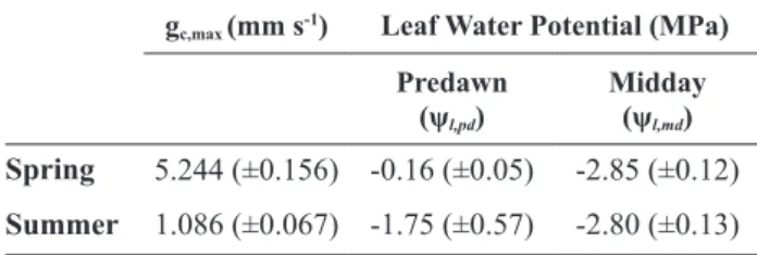 Figure 2. Variation on the maximum plateau of daily transpiration (heat dissipation sap flow method)  between spring and summer for Q