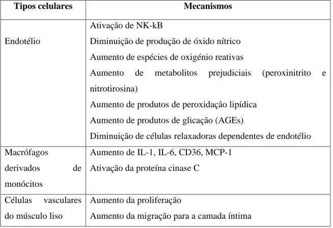 Tabela  1  -  Mecanismos  implicados  nas  complicações  macrovasculares  e  microvasculares da DM (15, 44)