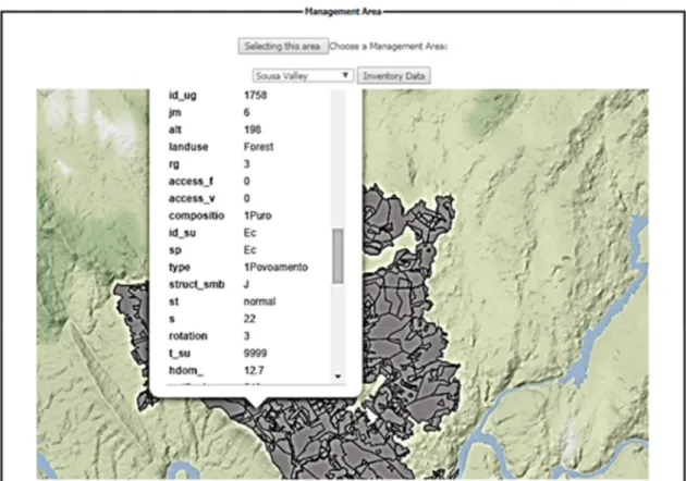Figure 2. wGUI form displaying part of the study area as well as stand level inventory data
