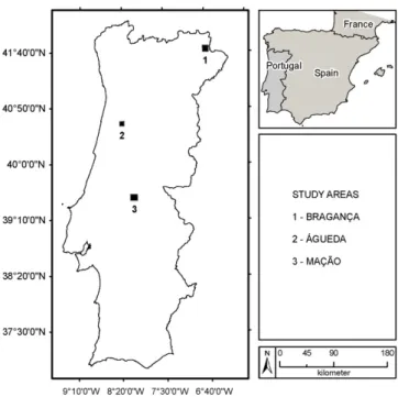 Fig. 1. Location of the three study areas.