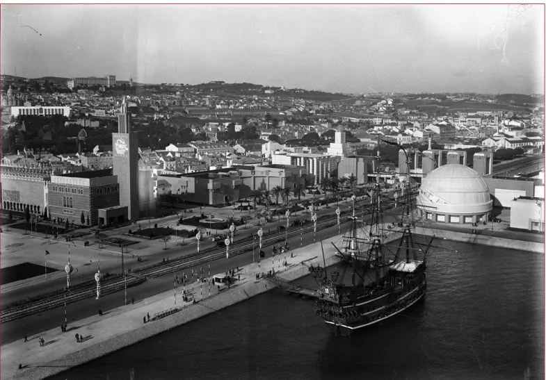 Figura 1 Comemorações do Duplo Centenário – Exposição do Mundo Português. Vista panorâmica da Exposição do Mundo Português com a Nau Portugal ancorada no Tejo