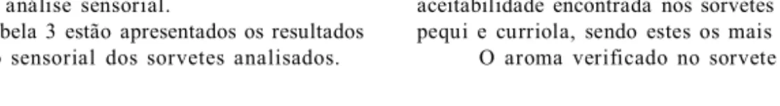 Tabela  3  –  Análise  sensorial  de  sorvetes  á  base  de  frutos  do  cerrado.