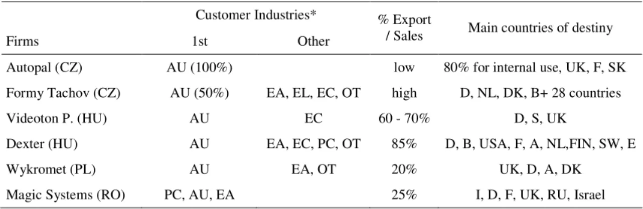 Table 9 – Main customer industries and Export destinations 