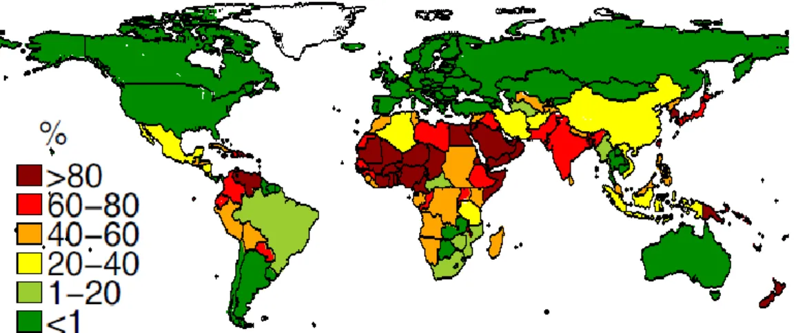 Figure 3: Percentage of country populations that will be water stressed in the future [8] 